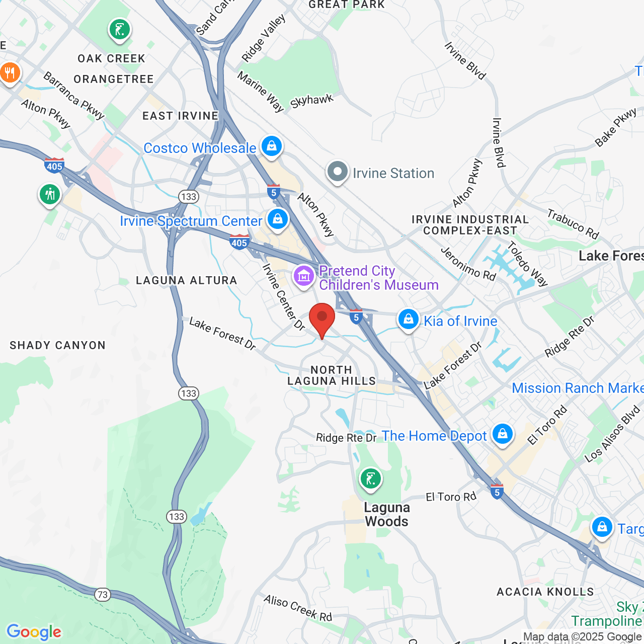 Google map image of our location in 9210 Irvine Center Dr Irvine, CA