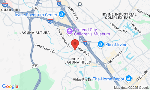 Google map image of our location in 9210 Irvine Center Dr  Irvine, CA